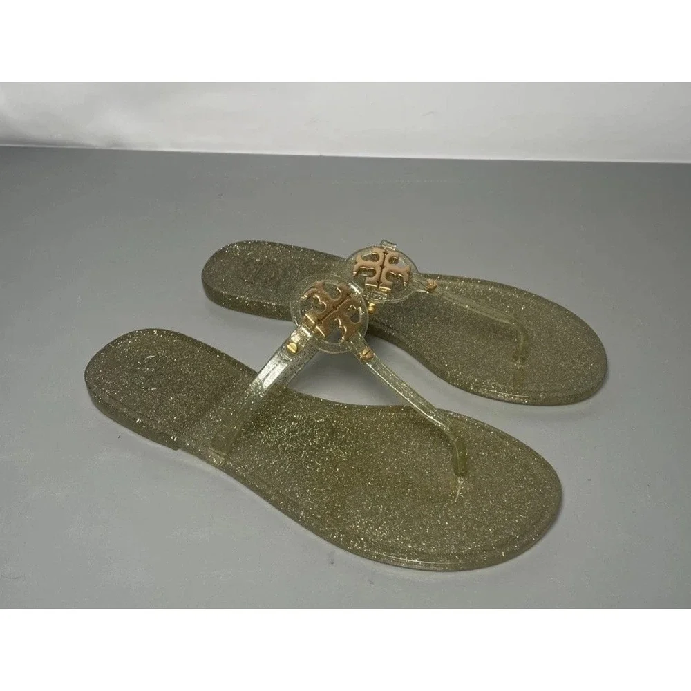 Tory Burch Mini Miller Jelly Thong Sandals Women's Size 9 Metallic Glitter